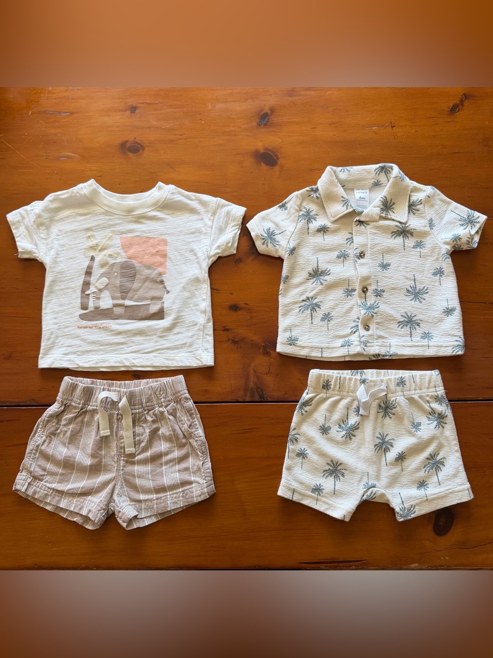 Carter’s Baby Boy 6M 2 Outfit Bundle | Palm Tree + Neutral | 4 Piece